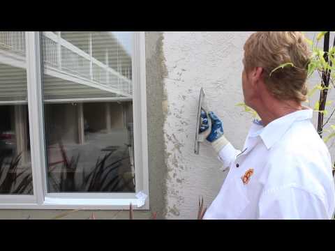 Matching stucco finish around new windows,  Window patch with skim coat and skip trowel finish