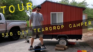 TOUR | DIY Tiny Camper w/AC | 5X8 Utility Trailer | Dog Friendly | Queen Size Bed | Table & Bench