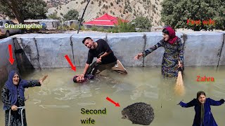 Husband enraged at second wife and attacks her over her mistreatment of the first wife.