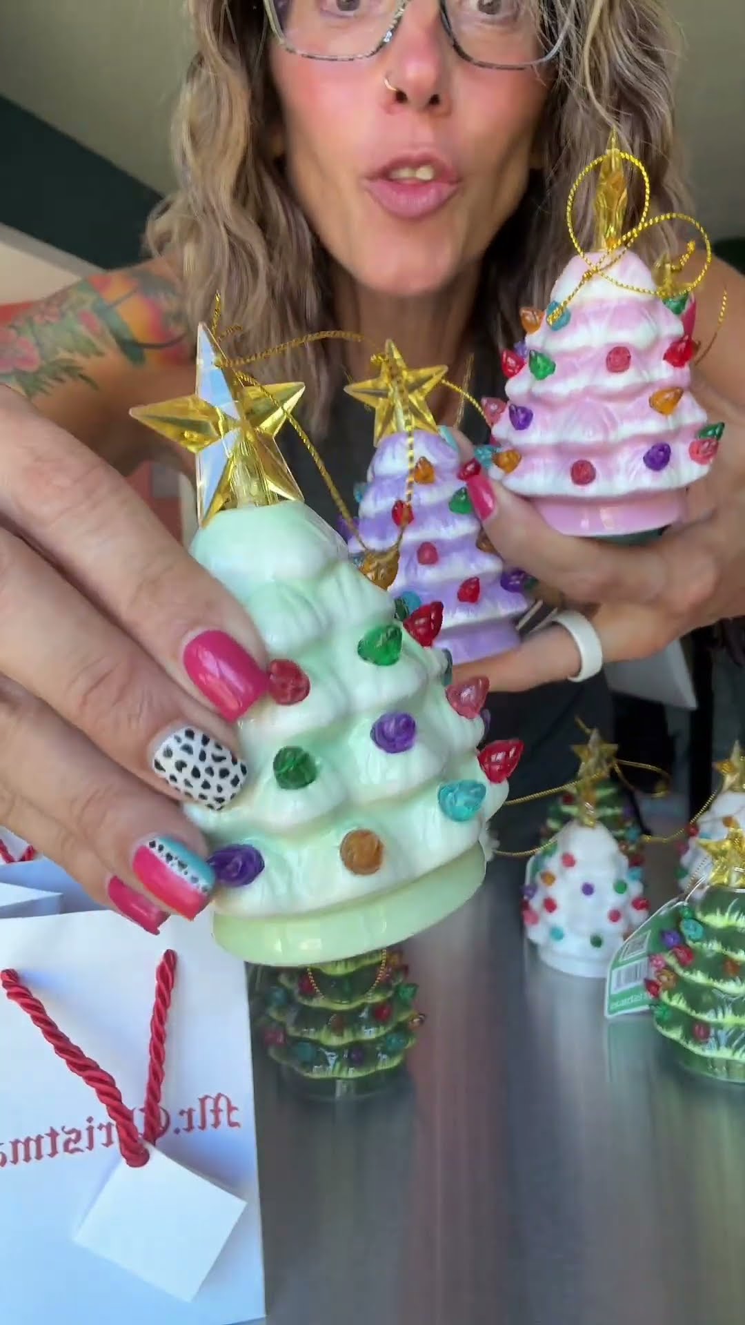 These Christmas tree ornaments light up and come as a set if 4