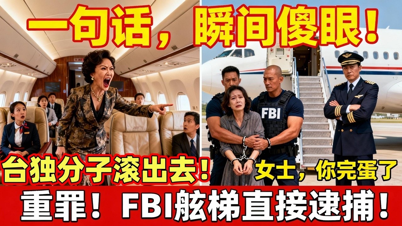 中國大媽在美聯航頭等艙咆哮「台獨分子滾出去！」，華裔機長一句話讓她瞬間傻眼，降落後FBI直接在舷梯等她，被控「仇恨犯罪」重罪！