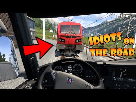 IDIOTS on the road #105 | HIT by TRAIN | Funny moments - ETS2 Multiplayer