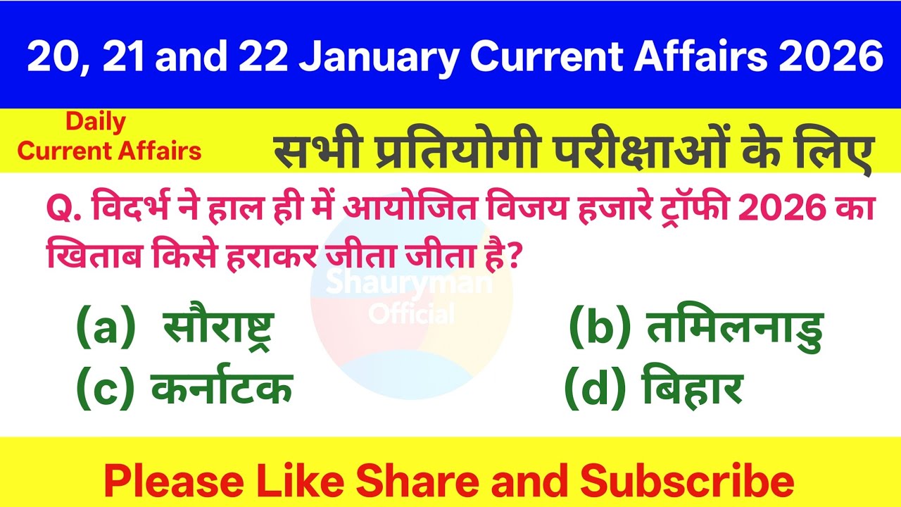 20, 21 and 22 January Current Affairs 2026 | Daily Current Affairs | Current Affairs Today 