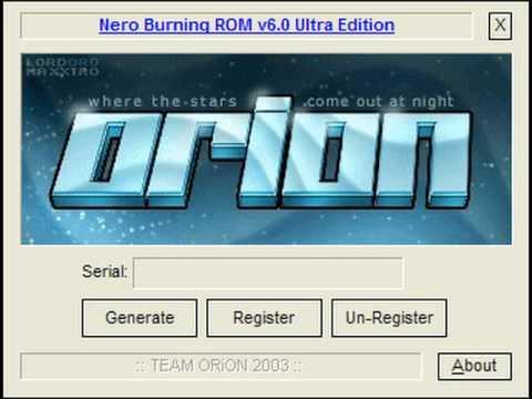 ORiON - Nero Burning ROM v6.0 Ultra Edition - Key generator music