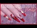 CHRISTMAS ACRYLIC NAIL TUTORIAL ♥️ Nail Crystal Application &amp; Nail Stamping.