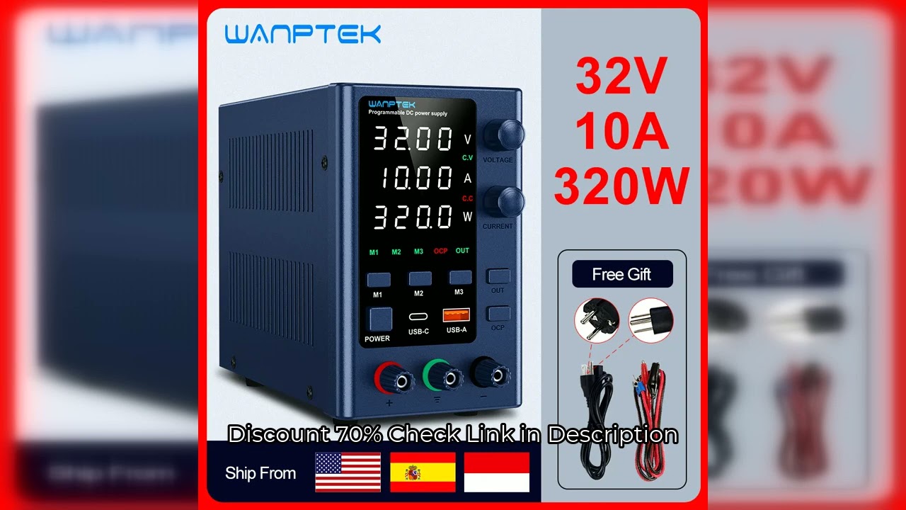 Wanptek Adjustable DC Power Supply 30V 10A LED Lab Bench Power Source Stabilized Switch Power Supply