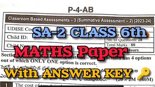 💯SA-2 MATHS KEY 6th Class🗝️💯Real Full Paper 2024 | 6th 💯SA-2 KEY MATHS Question Paper #sa2mathskey
