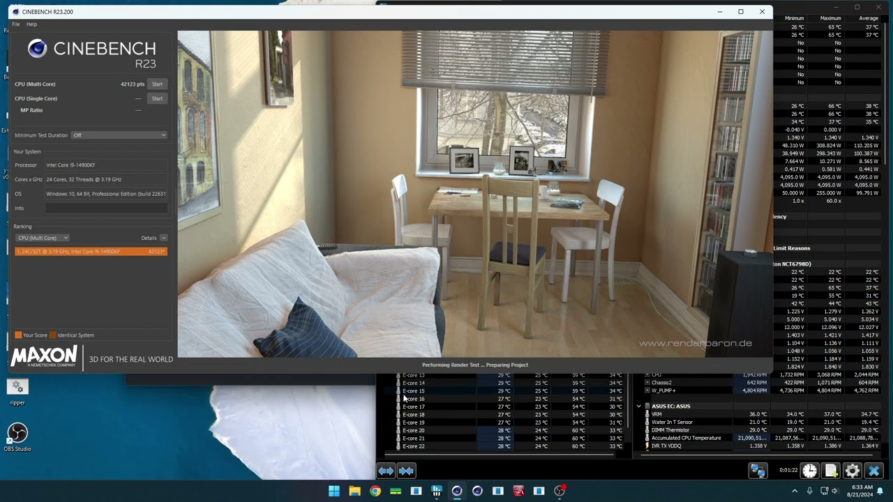 ICEMAN direct die temperatures on core i9 14900KF