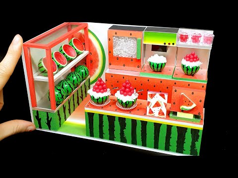 DIY Miniature Realistic Board shop # Watermelon shaved ice  - Build Watermelon shaved ice shop｜