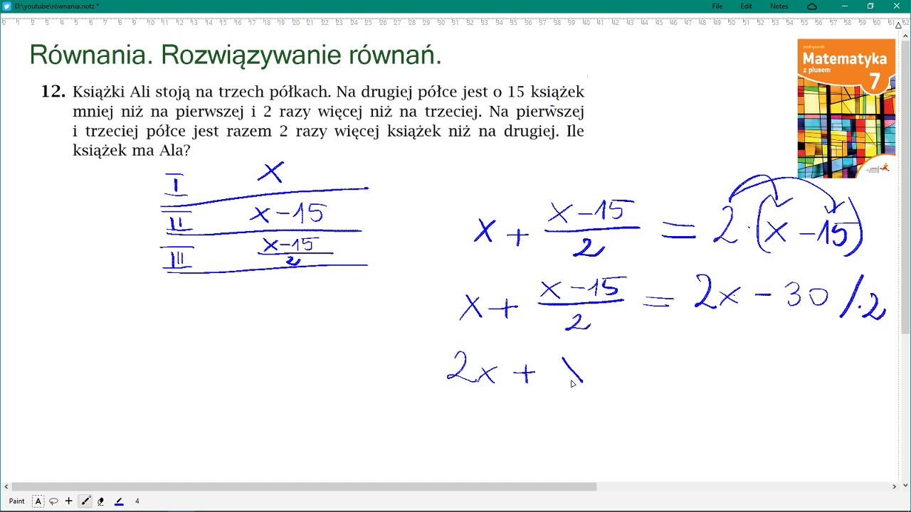 zad. 12 str. 199 RÓWNANIA. Matematyka z plusem 7 - YouTube