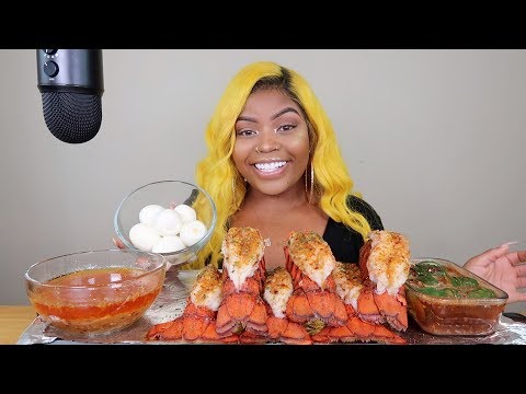 LOBSTER TAILS + EGGS SEAFOOD BOIL MUKBANG 먹방 EATING SHOW!