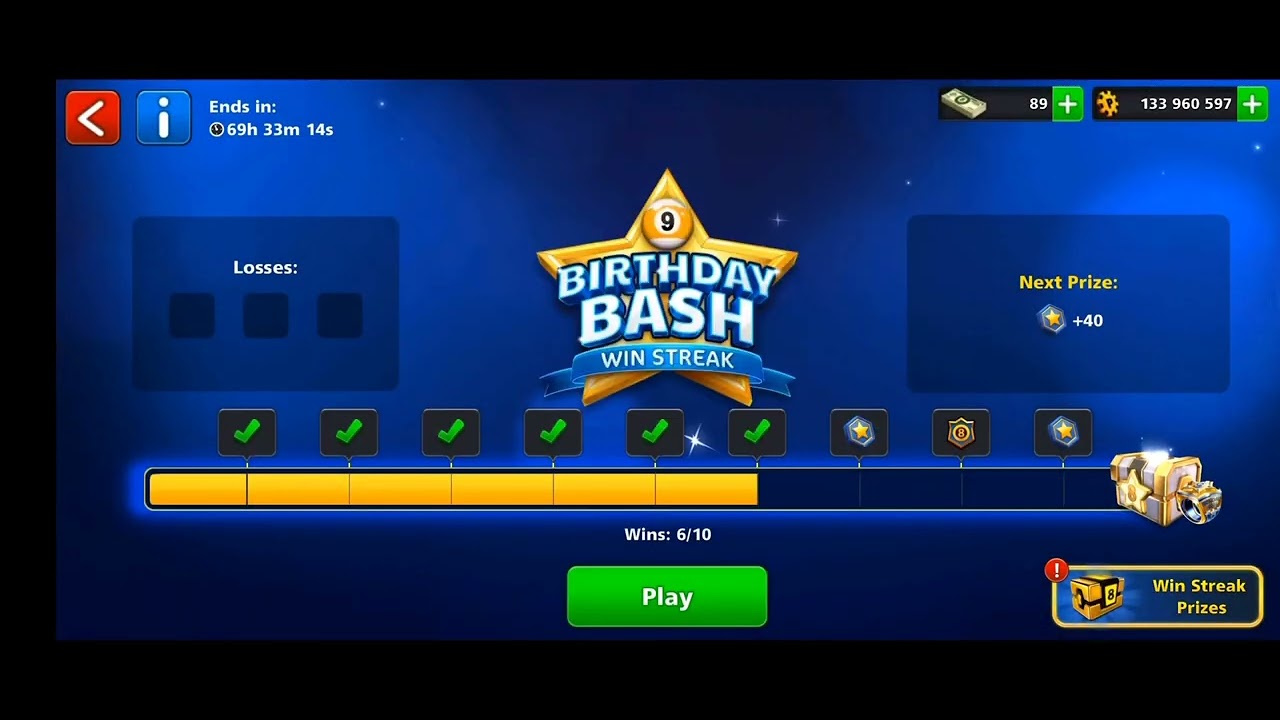 Birthday Bash win streak 8 ball pool with sanake hack