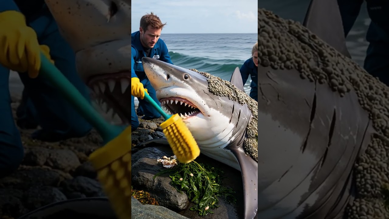 Rescue Team Cleans Giant Injured Shark Covered in Barnacles 