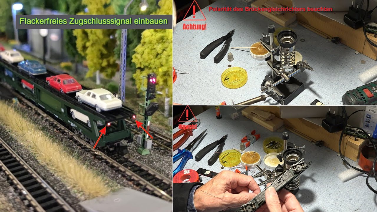 Modelleisenbahn Spur N, Autotransportwaggon, Zugschlusssignal einbauen