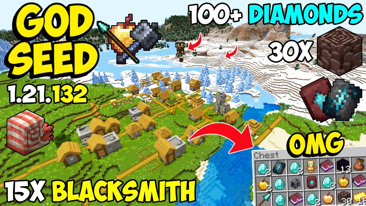 🔥Ultimate [God Seed] For Minecraft 1.21 Bedrock & PE | Five Blacksmith Village Seed Bedrock 1.21.132