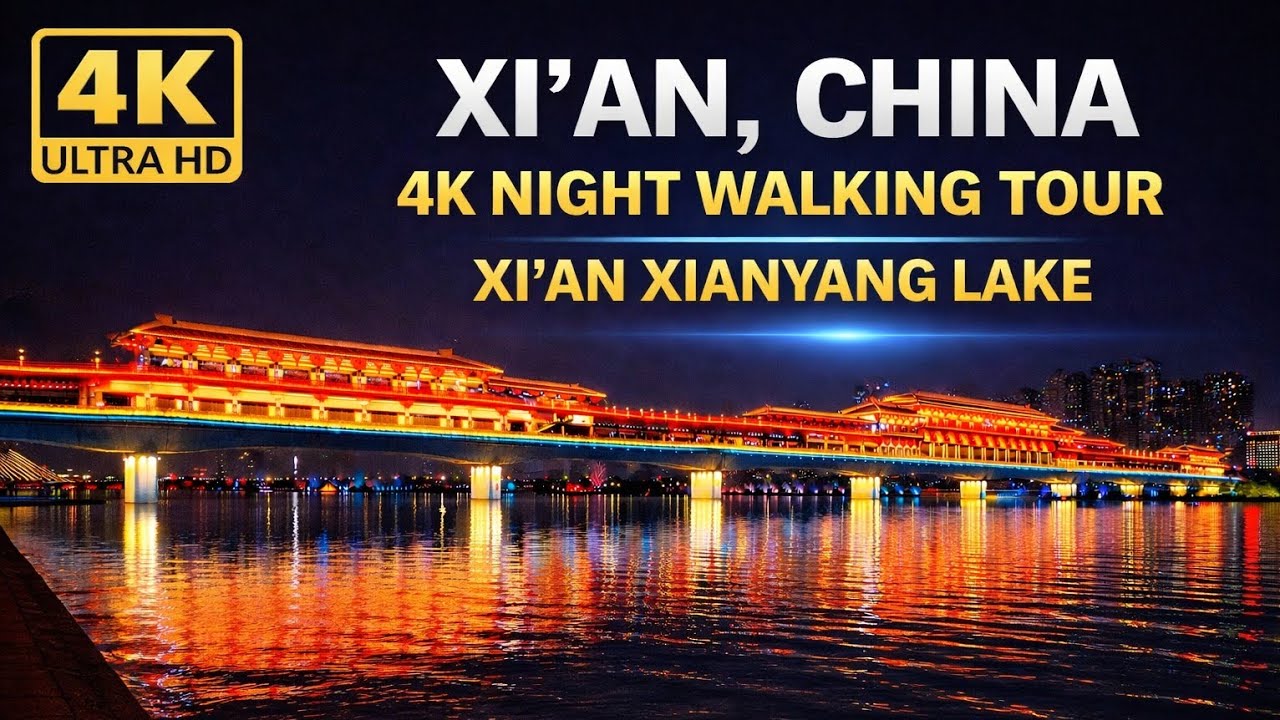 The Beautiful Night 4k walk (cinematic) Xi'an Xianyang Lake Bridge, China (New Year 2026🐎).