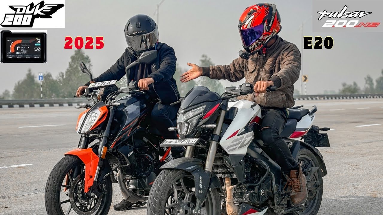 2025 KTM DUKE 200 CLOURFULL DISPLAY …VS… PULSAR NS 200 E20 !! DRAG RACE 😱FRIST ON YOUTUBE🚀