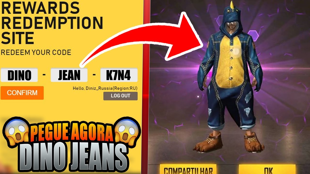 🦕 COMO PEGAR CÓDIGO DO DINO JEANS DE GRAÇA NO FREE FIRE ...