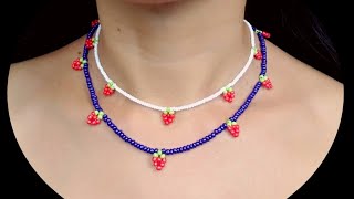 ❤️Super Cute❗Easy to make beaded strawberry necklace. DIY TUTORIAL