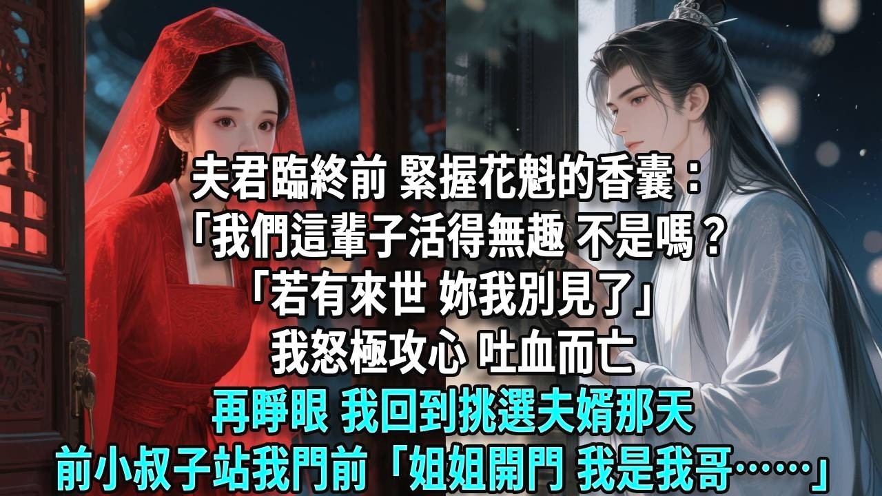 夫君臨終前 緊握花魁的香囊：「我們這輩子活得無趣，不是嗎？「若有來世，妳我別見了」我怒極攻心，吐血而亡。再睜眼，我回到挑選夫婿那天。前小叔子正站定在我門前「姐姐開門，我是我哥……」