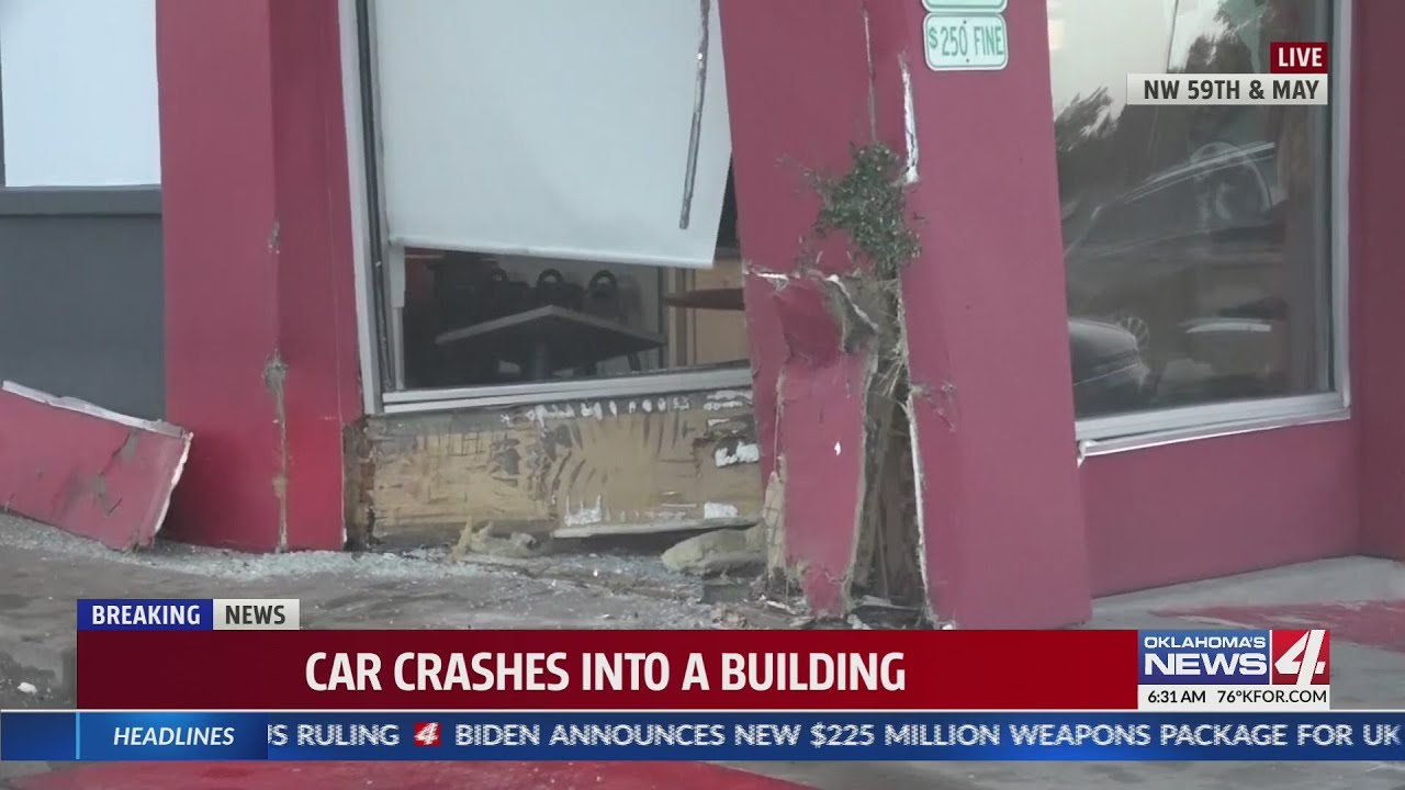 Car crashes into building in NW Oklahoma City - YouTube