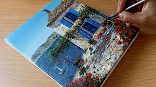 How to Paint a Beautiful Seaside Cottage Easy/ Acrylic Landscape painting for beginners