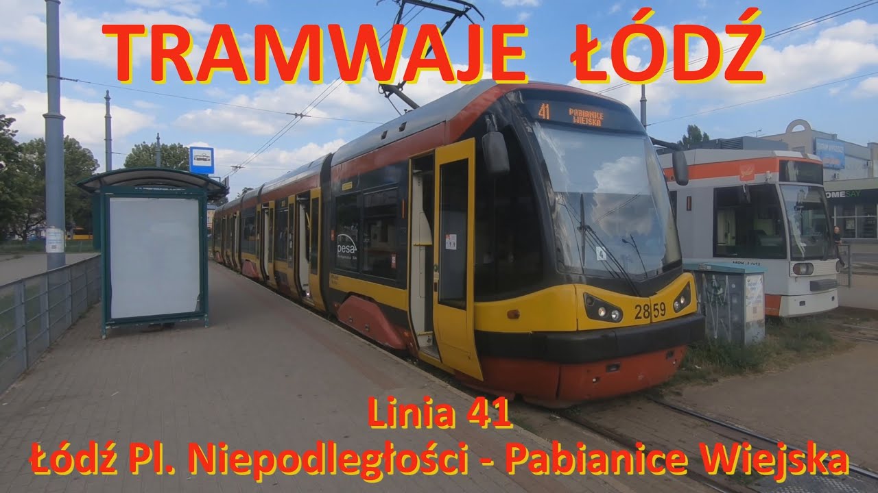 Tramwaje Łódź. Linia 41 Łódź pl. Niepodległości - Pabianice./Ride on tram line 41 in Łódź (Poland).