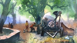 Watercolor painting demonstration on the spot by Prashant Sarkar at Powai Lake.