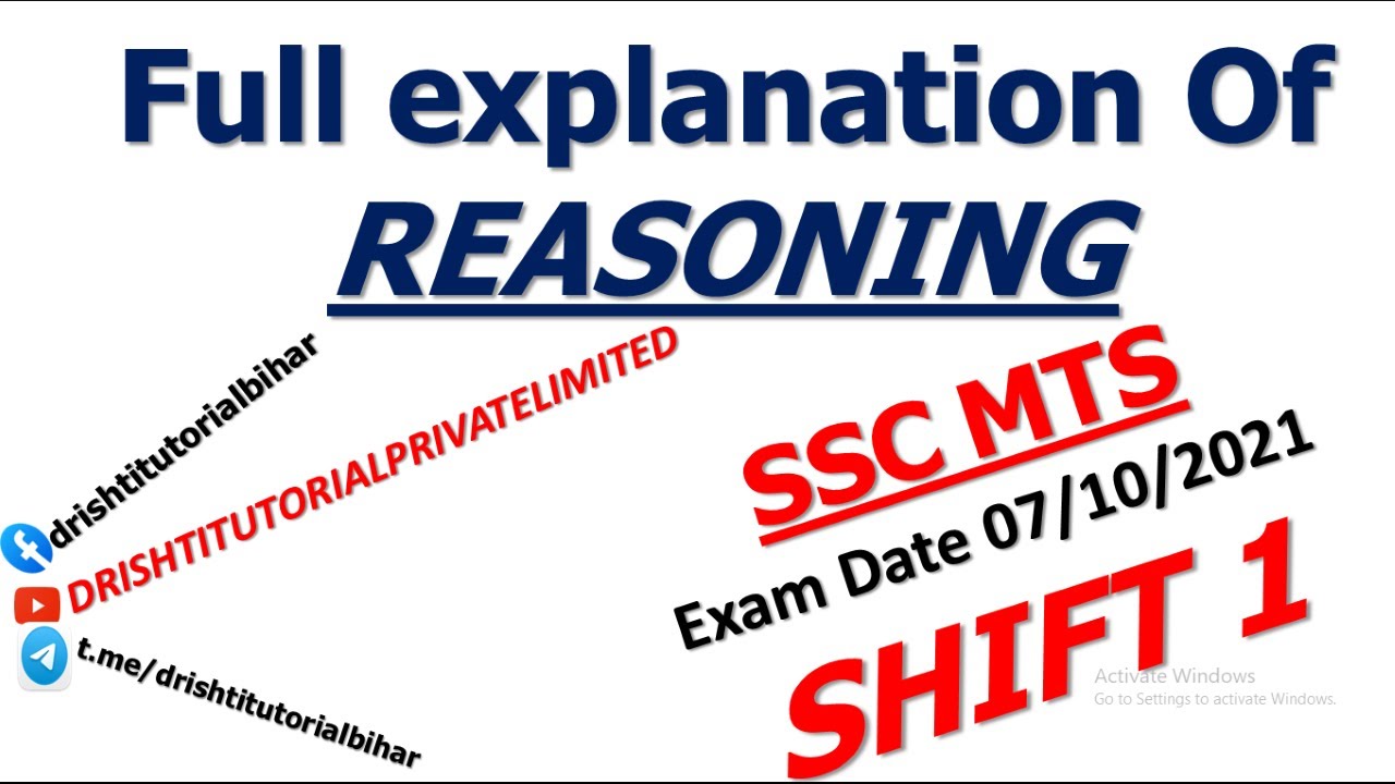 SSC MTS 07 OCT 2021 SHIFT 1 || REASONING ||