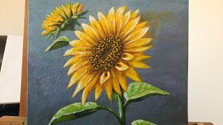 كيف ترسم زهرة عباد الشمس.. #زهرة ،how to draw sunflower. #sunflower #acrylic