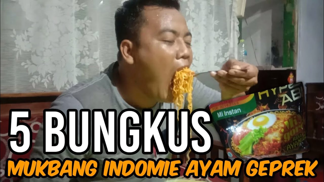 Mukbang Indomie ayam geprek 5 bungkus YouTube