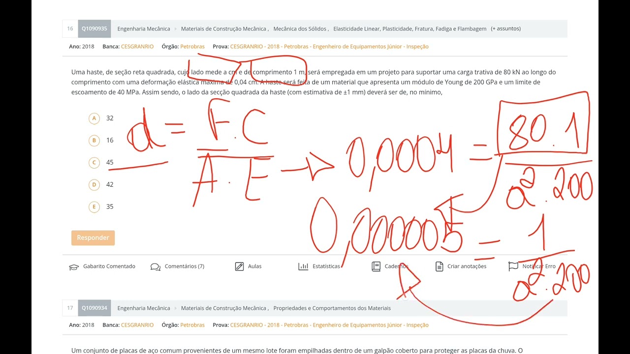 PETROBRAS 2018 - Uma haste, de seção reta quadrada, cujo lado mede a cm e de comprimento 1 m, 