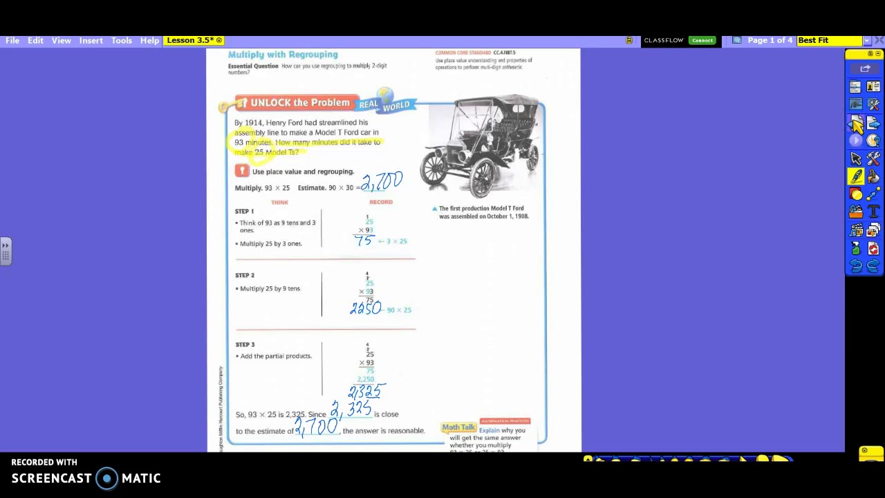 4th Grade Math Lesson 3.5 - YouTube