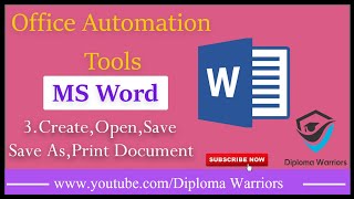 #3. How to Create, Open, Save, and Print Document in MS Word (Hindi) || Office Automation Tools
