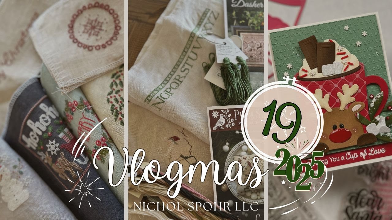 Vlogmas Day 19 | Christmas Home Tour Upstairs, Paper Crafting Live Card & Stitching Updates