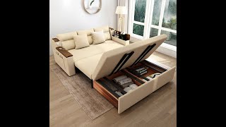 Famous Beige Full Sleeper Sofa Linen Convertible Sofa Bed with Storage & Side Pockets Wealth