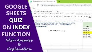Google Sheets Quiz on INDEX function | Spreadsheet Quiz | Google Sheets Functions