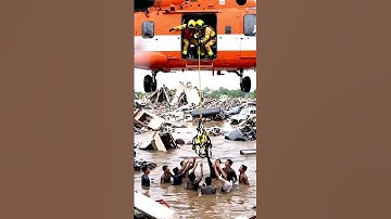 Chaos in Flood Zone as Helicopter Begins Rescue #viral #shorts