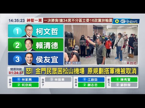 怒! 金門民眾困松山機場恐來不及投票 原規劃搭軍機被取消! 松機:國防部說要戰備輪替 臨時取消? 軍方相關人員:太臨時根本沒答應｜【台灣要聞】20240113｜三立iNEWS