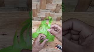 Making a very beautiful flower basket from woven coconut leaves #decoration #diy #leafart #shorts