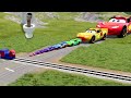 Double flatbed trailer truck vs speedbumps train vs cars beamngdrive