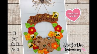 How to make an ITH Summer Bee and Bear Whreath Totaly in the Embroidery Machine ITH Embroidery
