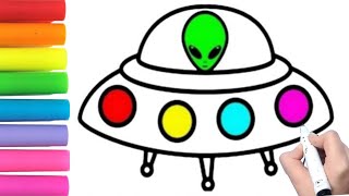 How to draw and paint an alien UFO/ drawing a cute alien spacecraft/ how to draw a spaceship easy