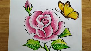 how to draw rose flower and butterfly with oil patel color,rose flower drawing,butterfly drawing, screenshot 4