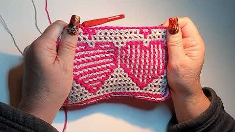 Hearts Potholder Row 15, Interlocking crochet, filet crochet