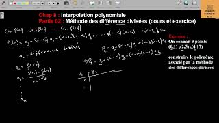 II.2. Méthode de différences divisées (cours et exercices)