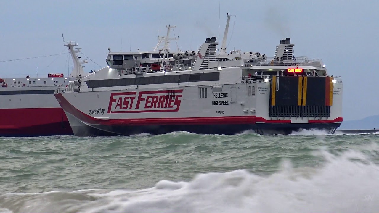 Hellenic Highspeed - Fast Ferries - Sailing on waves, arrival at Rafina