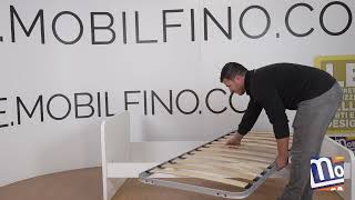 Video: Letto singolo cameretta 80x190 con rete a doghe in acciaio e faggio