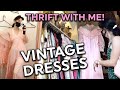 Thrift with me for Vintage Dresses!! Thrift Shopping Try On Haul 2021 | THRIFTMAS DAY 19