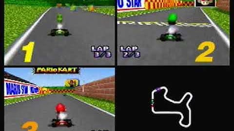 Mario Kart 64 3 Player race at Mario Raceway